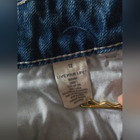 VintageAmerican Eagle Live Your Life Y2K Blue Jean Mini Skirt Distressed Sz 12 - Picture 4 of 7